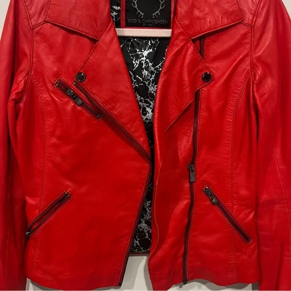 Bod & Christensen red leather biker jacket size small